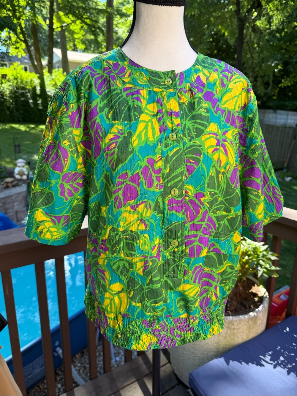 Vintage 90's Christie & Jill Top With Vibrant Floral Print Button Up Size M Med